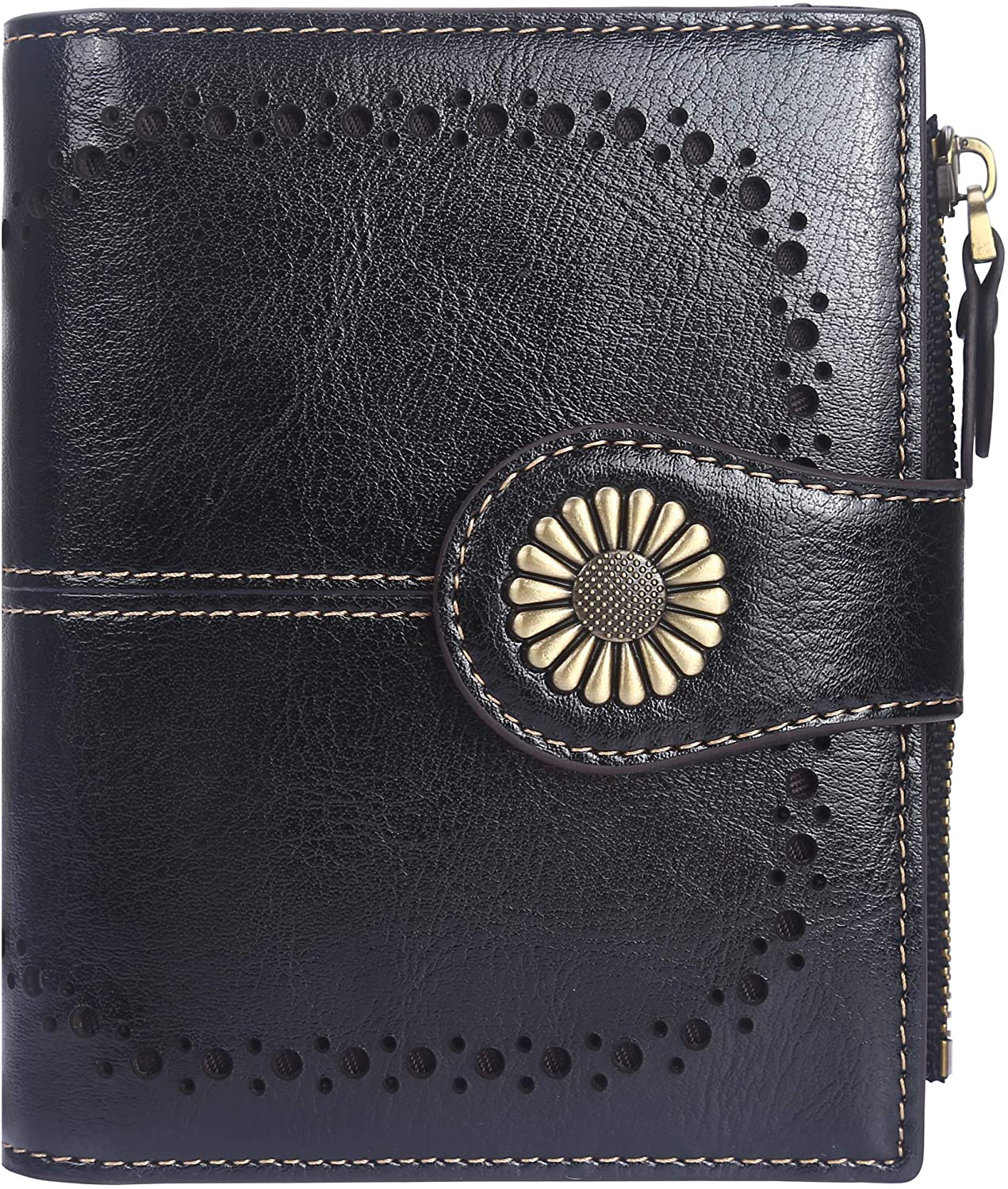 Lavemi Womens Leather Wallet RFID Blocking Small Bifold Compact Credit Card Case Purse for Women with ID Window Zipper Pocket