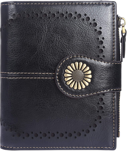 Lavemi Womens Leather Wallet RFID Blocking Small Bifold Compact Credit Card Case Purse for Women with ID Window Zipper Pocket