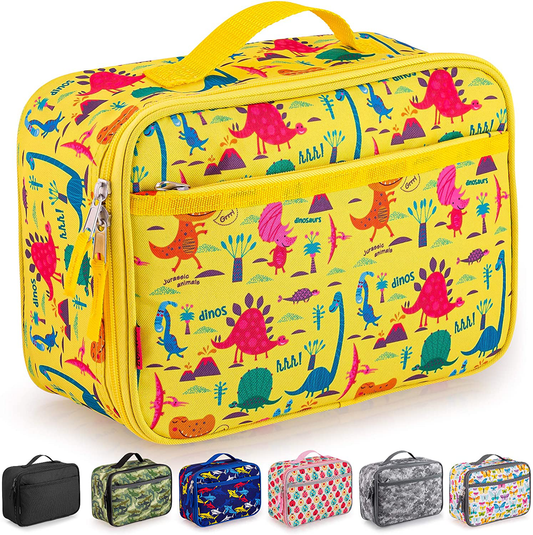 Zulay Insulated Lunch Bag - Thermal Kids Lunch Bag With Spacious Compartment & Built-In Handle - Portable Back To School Lunch Bag For Kids, Boys, & Girls To Keep Food Fresh (Dinosaurs)