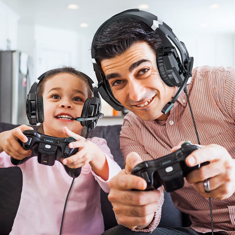 BENGOO G9000 Stereo Gaming Headset for PS4 PC Xbox One PS5 Controller, Noise Cancelling Over Ear Headphones with Mic, LED Light, Bass Surround, Soft Memory Earmuffs for Laptop Mac - Black