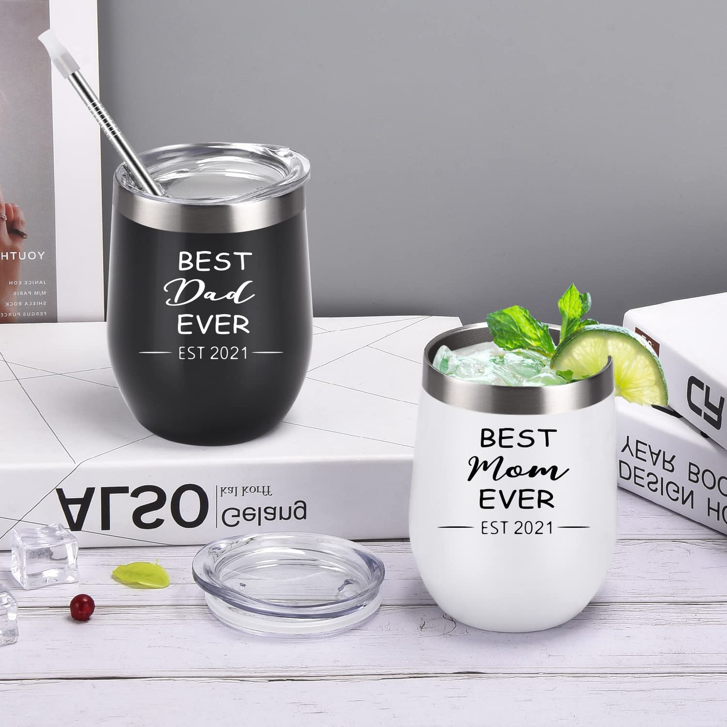 New Parents Tumbler Set (12oz, Black and White)