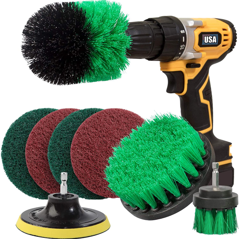 8 Piece Drill Brush And Scouring Pad Attachment Set 