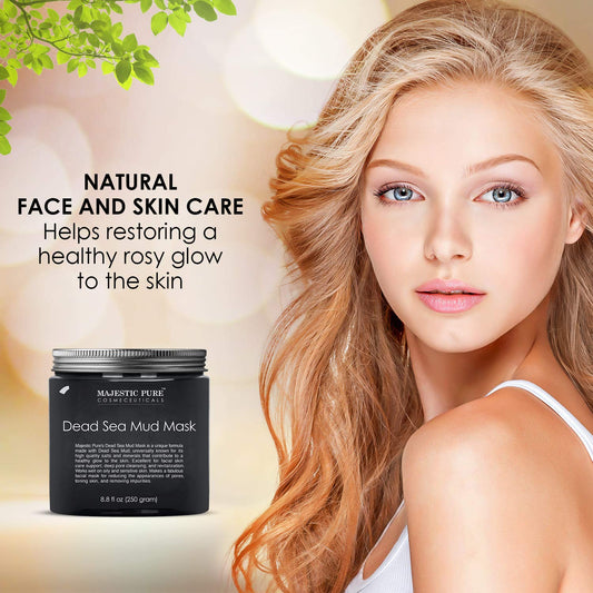 MAJESTIC PURE Dead Sea Mud Mask - Natural Face and Skin Care for Women and Men - Best Black Facial Cleansing Clay for Blackhead, Whitehead, Acne and Pores - 8.8 fl. Oz