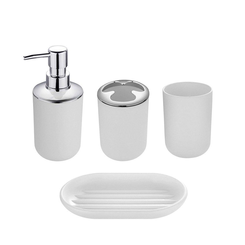  4 Piece Bathroom Accessory Set with Soap Dispenser Pump, Toothbrush Holder, Tumbler and Soap Dish