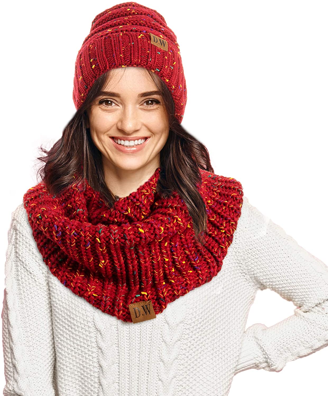 Debra Weitzner Womens Winter Slouchy Beanie Hat and Infinity Scarf Set - Knit Ski Skull Cap and Loop Scarf for Women