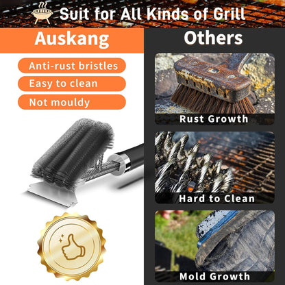 Grill Brush Cleaner – Adjustable Handle BBQ Brush with Scraper for Gas Charcoal Grates