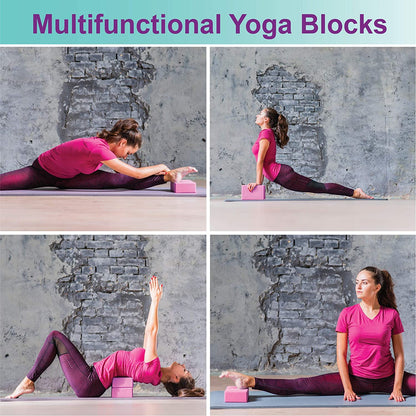 Dea Forever Yoga Blocks with Strap Set | High-Density Eva Foam Blocks with Yoga Strap D Ring Yoga Set with Bag | Yoga Brick 2 Pack and Strap + eBook for a Better Lifestyle