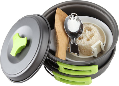 MalloMe Camping Cookware Mess Kit Gear – Camp Accessories Equipment Pots and Pans Set