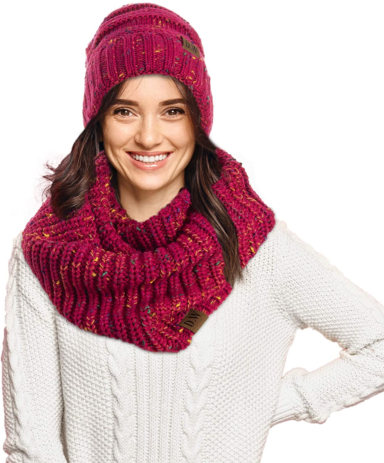 Debra Weitzner Womens Winter Slouchy Beanie Hat and Infinity Scarf Set - Knit Ski Skull Cap and Loop Scarf for Women