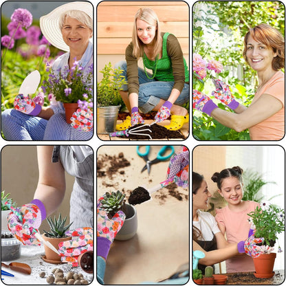 10-Piece Garden Tools Set – Hand Tools Use – Ergonomic Floral Print Trowel, Rake, Weeder, Pruner & Sprayer – Includes Carrying Case – Gardening Gift for Women & Men