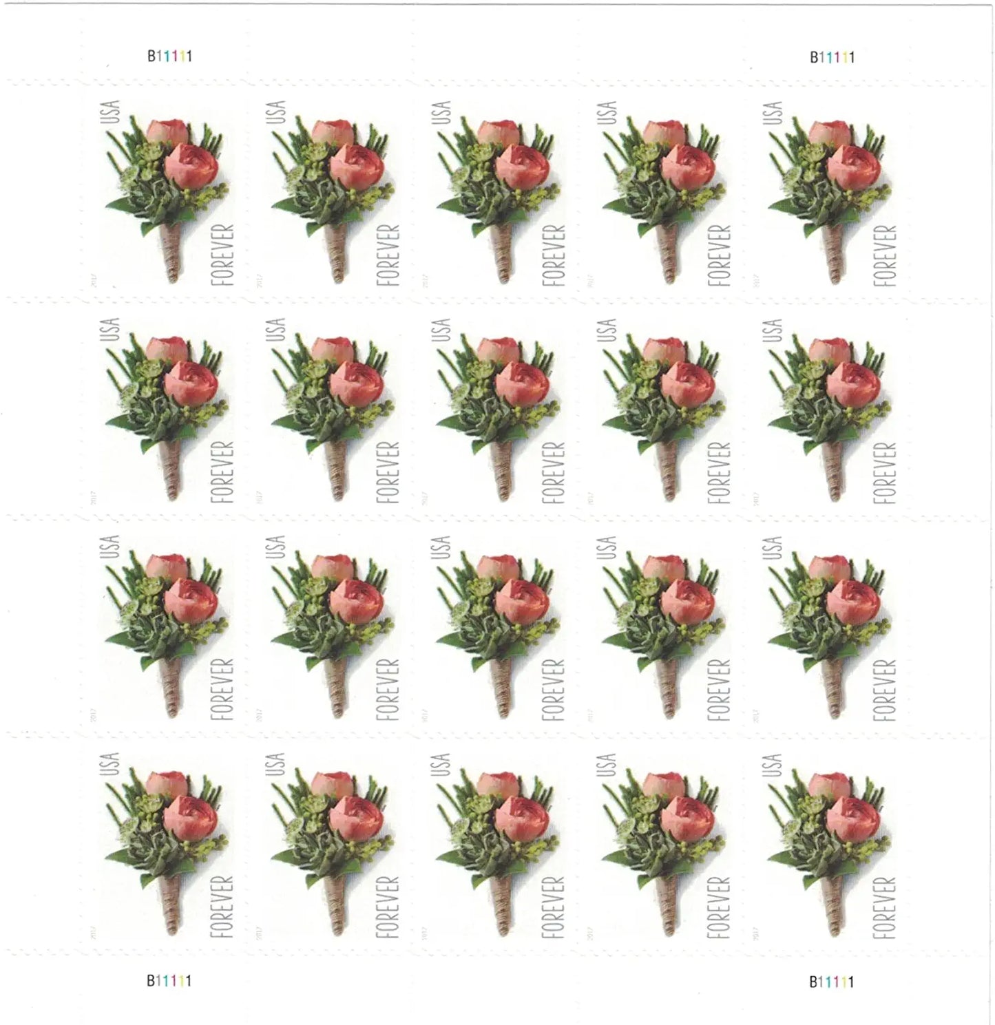 USPS Celebration Boutonniere 2017 Forever Stamps - Sheet of 20 Postage Stamps