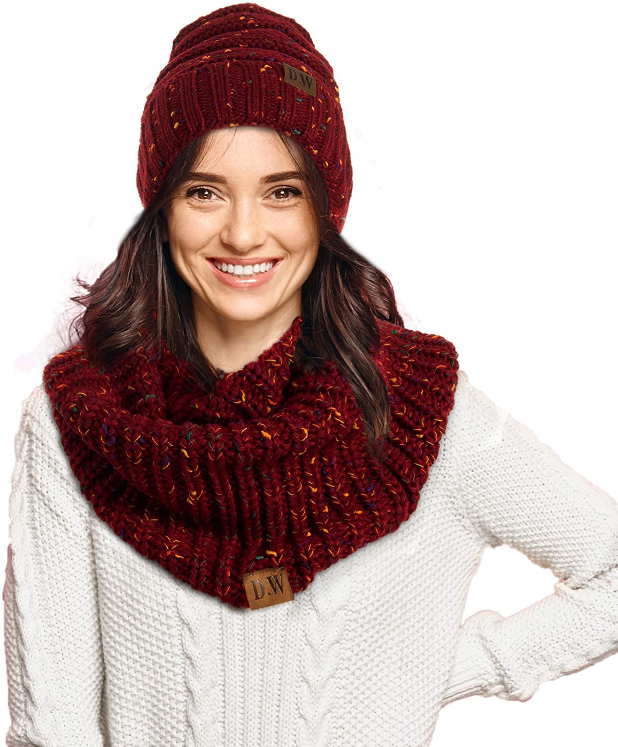 Debra Weitzner Womens Winter Slouchy Beanie Hat and Infinity Scarf Set - Knit Ski Skull Cap and Loop Scarf for Women