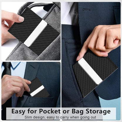 Slim Business Card Holder – Magnetic Closure Use – Black Carbon Metal & PU – RFID Blocking for Credit & Business Cards – Pocket or Bag Storage, 3.7 x 2.3 Inches