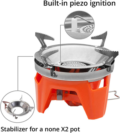 Fire-Maple "Fixed-Star 2" Personal Cooking System Stove w/Electric Ignition, Pot Support & Propane/Butane Canister Stand | Jet Burner/Pot System for Backpacking, Camping, Hiking, Emergency Use
