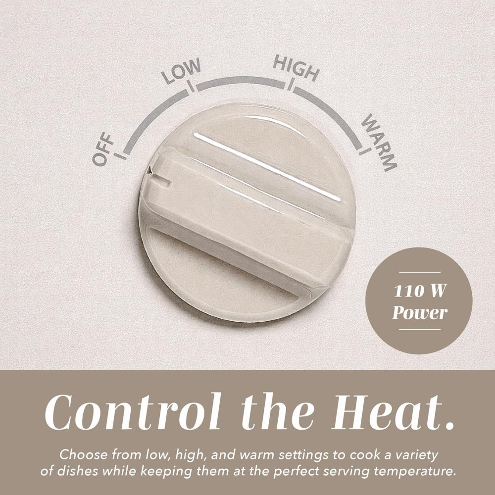 2QT Mini Electric Slow Cooker – Round Stoneware Pot with Tempered Glass Lid, Adjustable Settings, Dishwasher Safe, Cool-Touch Handles