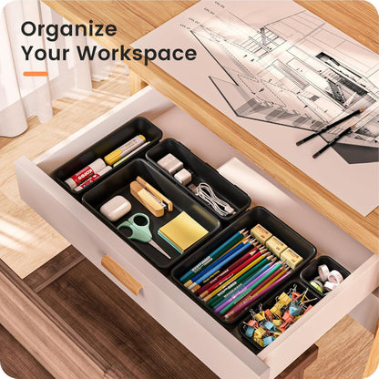 28 Piece Drawer Organizer Set for Office or Bathroom – Desk and Vanity Storage Solution for Organization