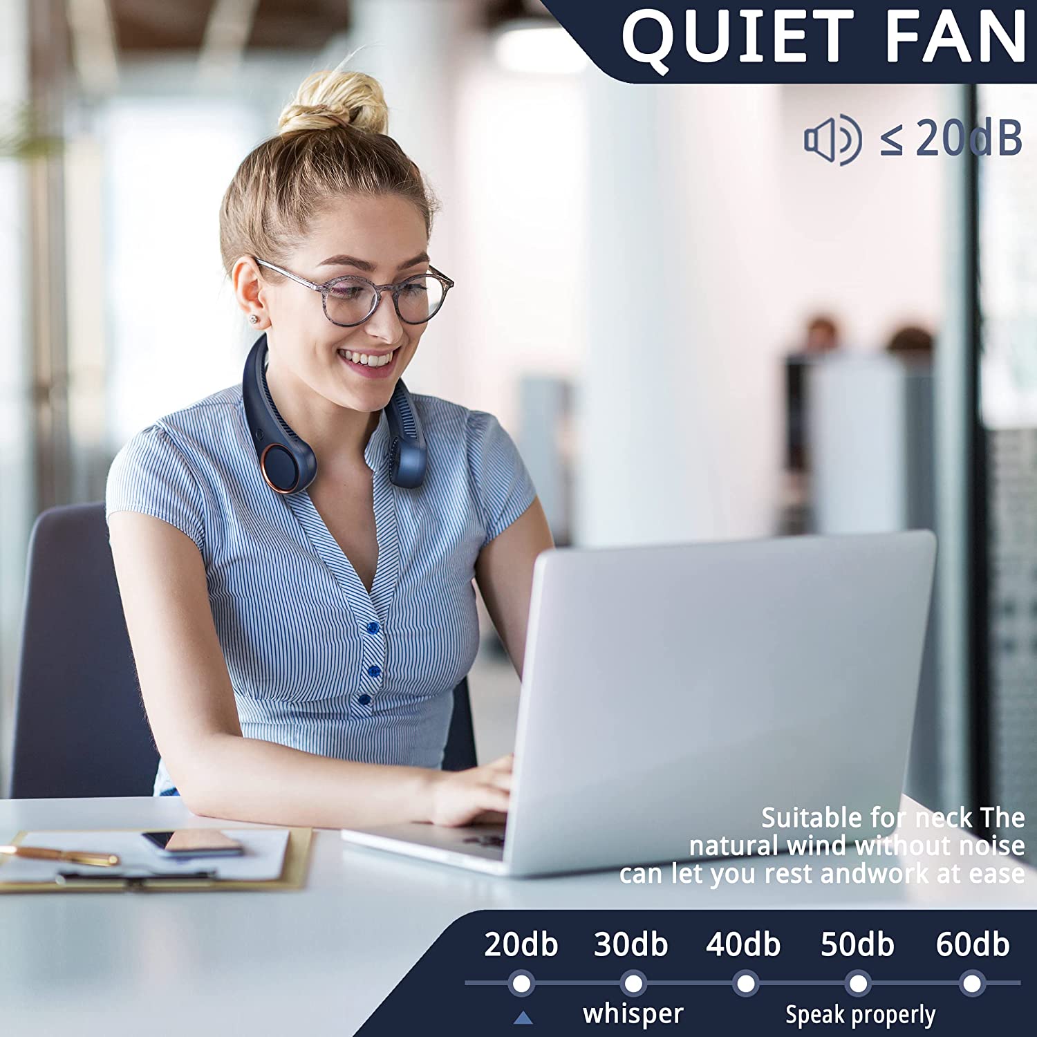  Portable Bladeless Neck Fan, 4000mAh, USB Charging, 360° Surrounding Air Outlet, Three-speed Adjustable, Quiet, 3 Seconds Rapid Cooling, Good Helper in Summer