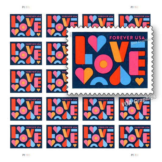 USPS LOVE 2021 Forever Stamps - Sheet of 20 Postage Stamps