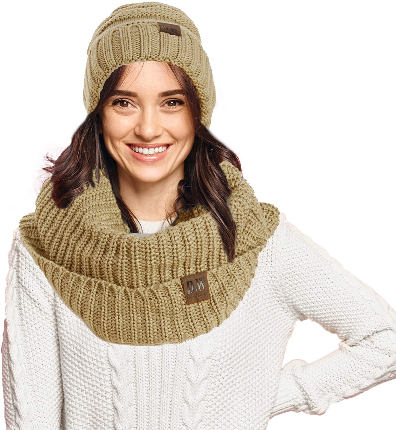 Debra Weitzner Womens Winter Slouchy Beanie Hat and Infinity Scarf Set - Knit Ski Skull Cap and Loop Scarf for Women
