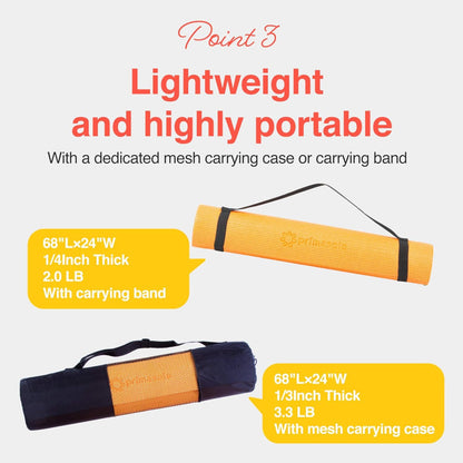 Yoga Mat for Yoga, Pilates & Floor Workouts – Non-Slip, Carry Strap Included for Home & Gym