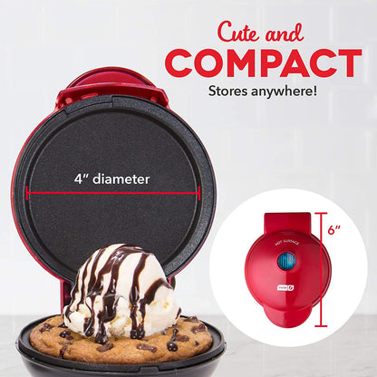 Dash DMS001RD Mini Maker Electric Round Griddle for Individual Pancakes, Cookies, Eggs & other on the go Breakfast, Lunch & Snacks, with Indicator Light + Included Recipe Book, Red