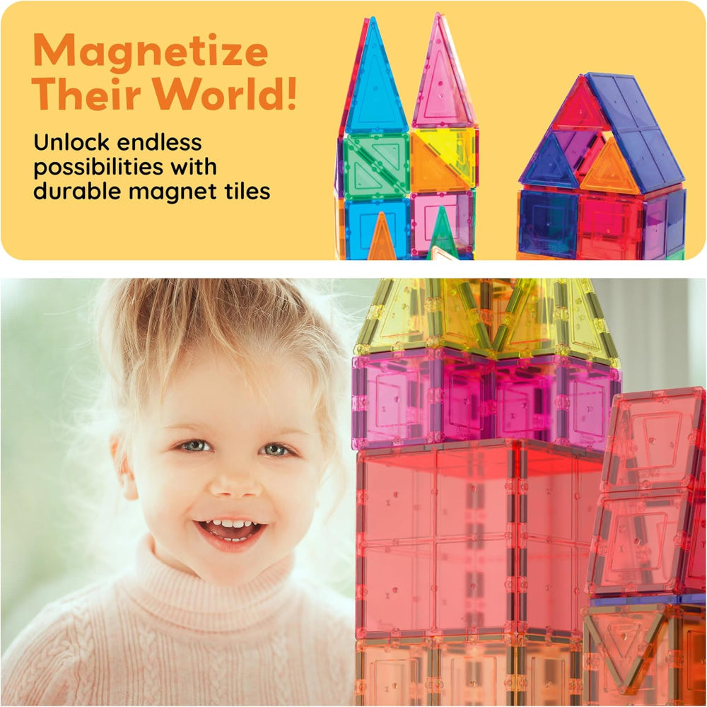 60-Piece Magnetic Building Tiles Set – 3D Construction Blocks – Creative & Educational Play Use – Clear Magnetic Design – STEM Learning Toy