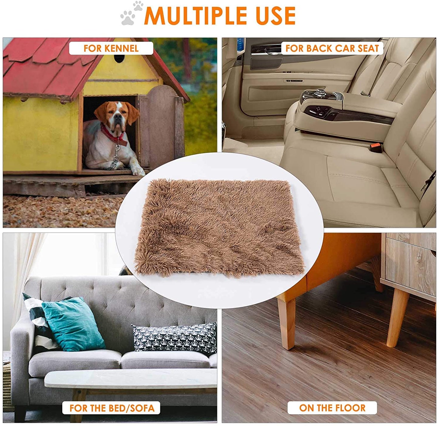 SOFISO Dog Bed Cat Bed Ultra Soft Plush Dog Crate Mat Pet Beds Mat for Cage Sofa Car Anti Slip Pet Cushion Self-Warming Dog Crate Bed Machine Washable(S-M-L)