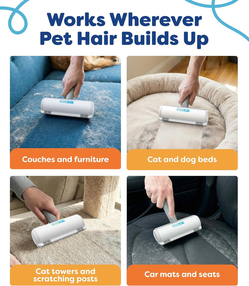 Pet Hair Removal Tool – Reusable Fur Roller with Detachable Handle Storage Compartment