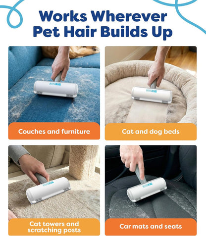 Pet Hair Removal Tool – Reusable Fur Roller with Detachable Handle Storage Compartment