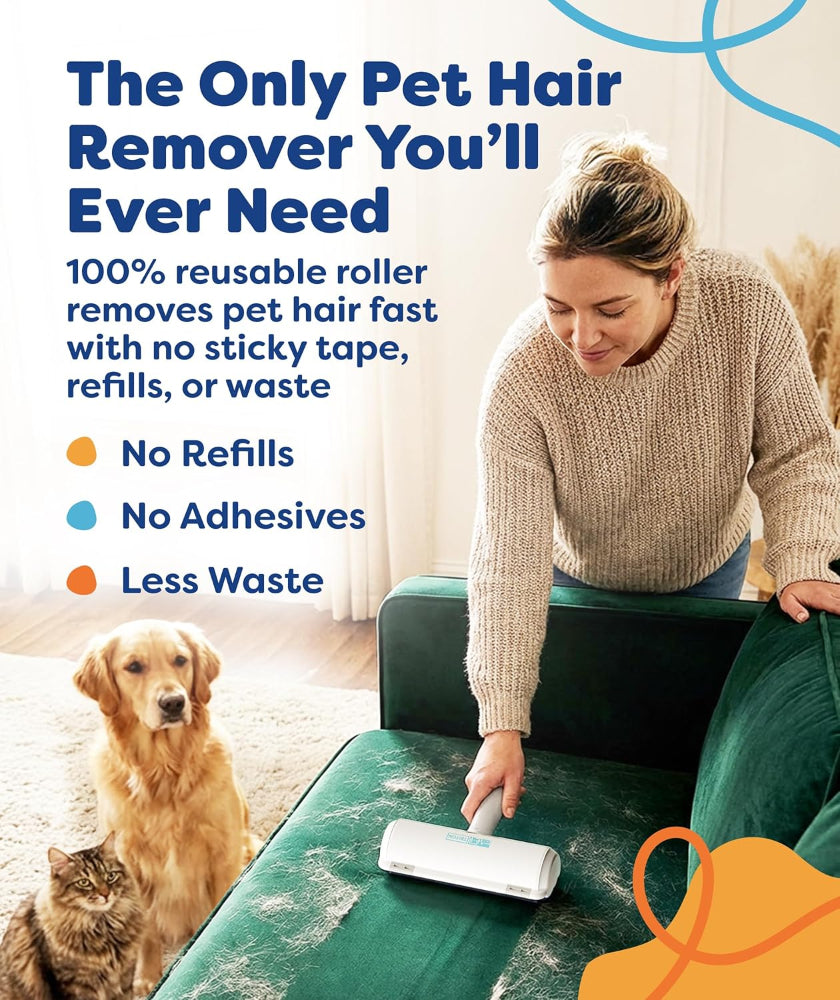 Pet Hair Removal Tool – Reusable Fur Roller with Detachable Handle Storage Compartment