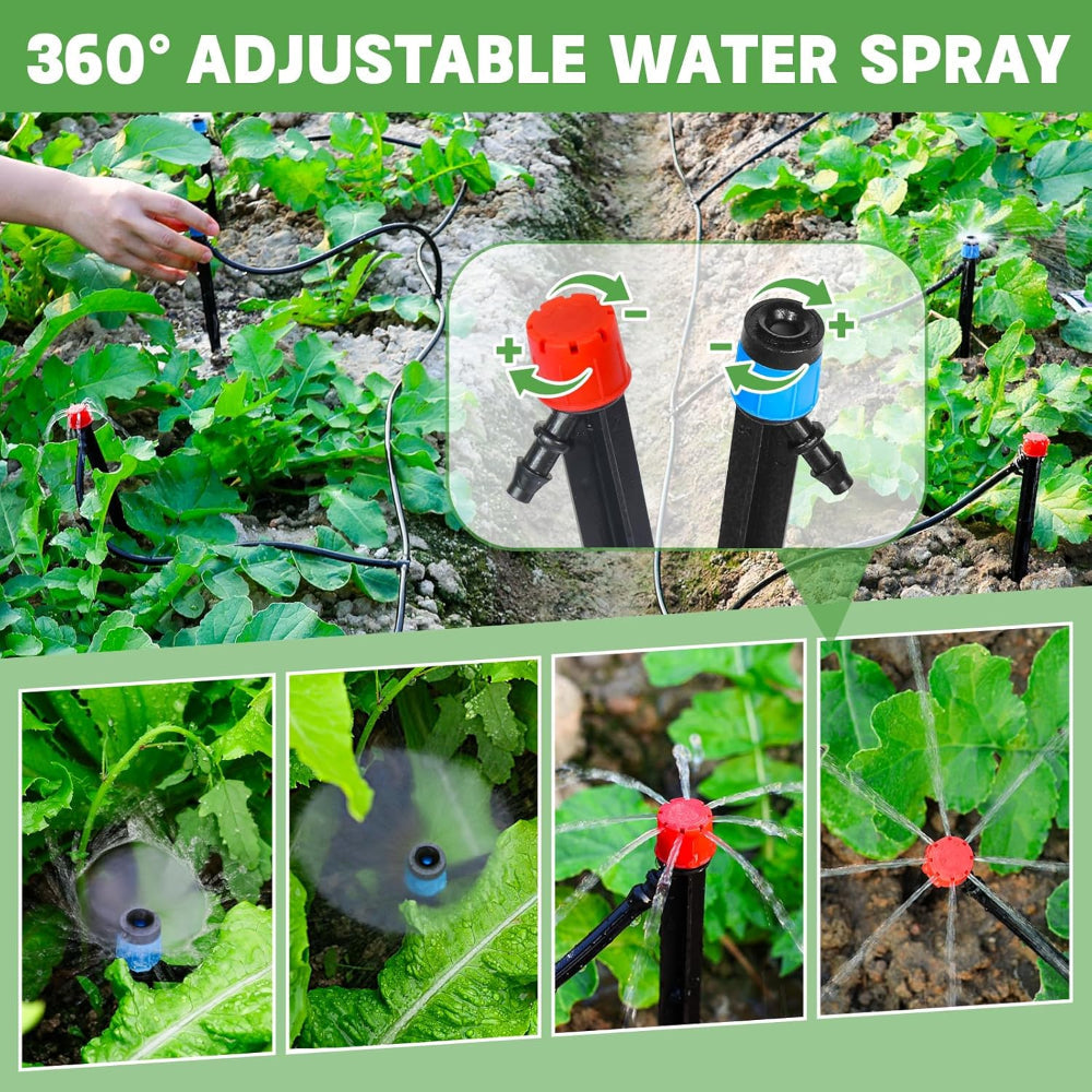 Drip Irrigation System Kit – DIY Automatic Garden Watering Use – 1/4" Tubing with Drip Emitters & Connectors – Lawn, Raised Bed & Greenhouse Setup