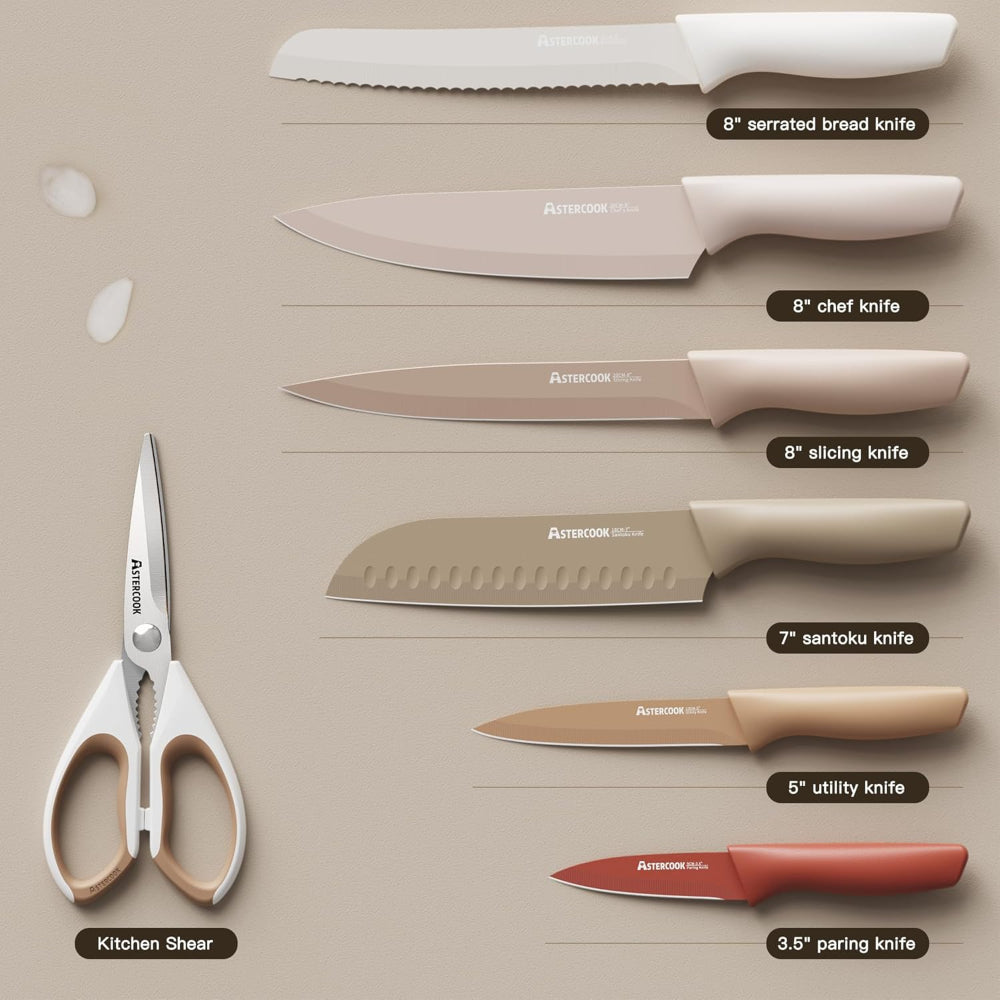 13-Piece Kitchen Knife Set – Stainless Steel Chef Knives with Anti-Rust Coating, Dishwasher Safe, Includes 6 Blade Guards, Perfect Holiday Gift for Cooking