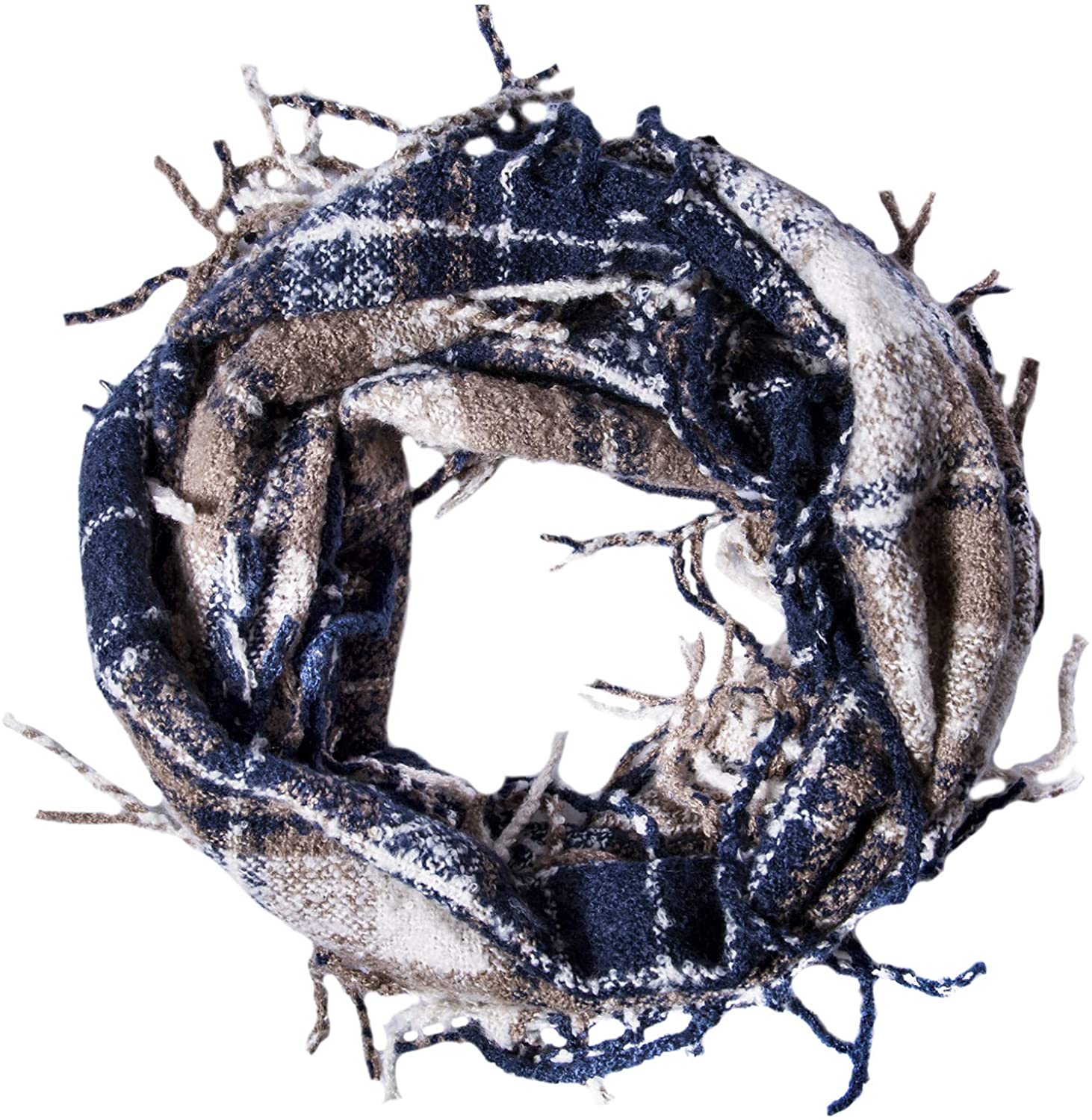 Womens Winter Plaid Infinity Scarf Warm Tassel Circle Loop Scarves & Knit Fall Scarfs for Women