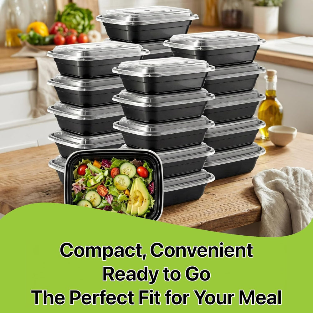 Meal Prep Containers – 16 oz Food Storage Bento Boxes, Stackable Snap Lid Plastic