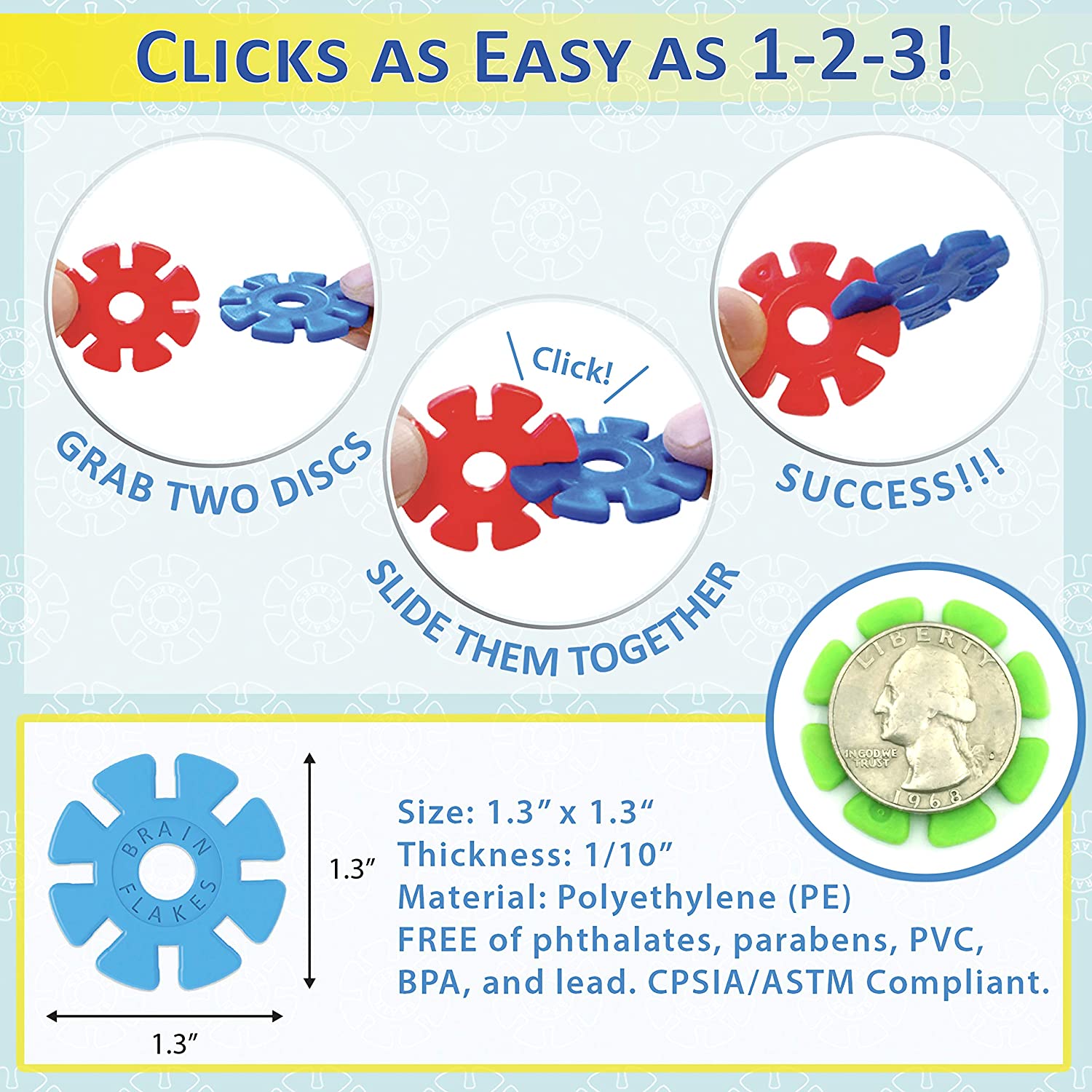 Brain Flakes 500 Piece Interlocking Plastic Disc Set - A Creative and Educational Alternative to Building Blocks - Tested for Children's Safety - A Great Stem Toy for Both Boys and Girls