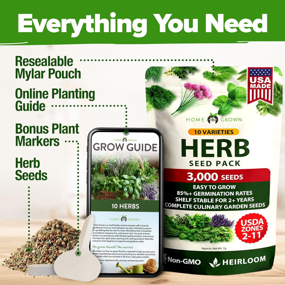Variety Herb Seeds Kit – 3000+ Heirloom Non GMO Seeds, Indoor Outdoor Planting