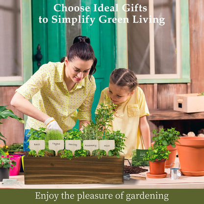 5-Pack Herb Garden Planter Kit – Indoor Kitchen Growing Use – Wooden Box with Basil, Thyme, Parsley, Rosemary & Mint Seeds – Home Gardening Gift Set