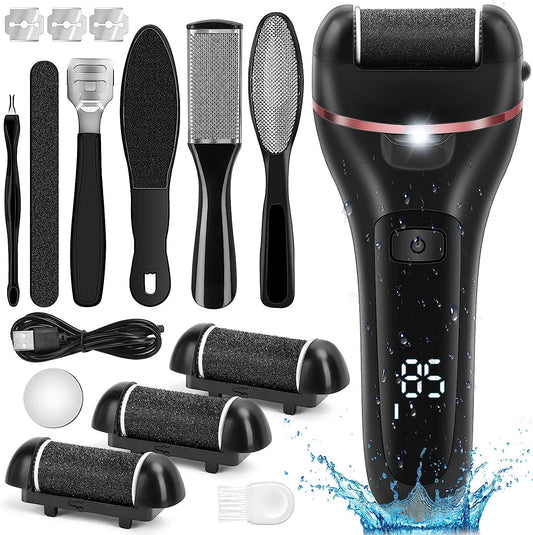 Electric Callus Remover for Feet, Rechargeable Pedicure Tool, Callus Remover Kit with 3 Roller Heads,2 Speed, Battery Display
