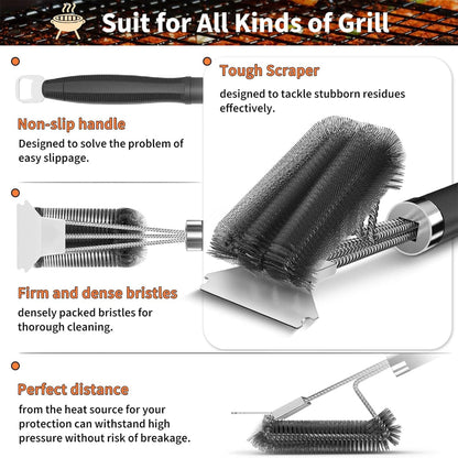 Grill Brush Cleaner – Adjustable Handle BBQ Brush with Scraper for Gas Charcoal Grates