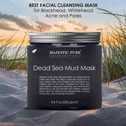 MAJESTIC PURE Dead Sea Mud Mask - Natural Face and Skin Care for Women and Men - Best Black Facial Cleansing Clay for Blackhead, Whitehead, Acne and Pores - 8.8 fl. Oz