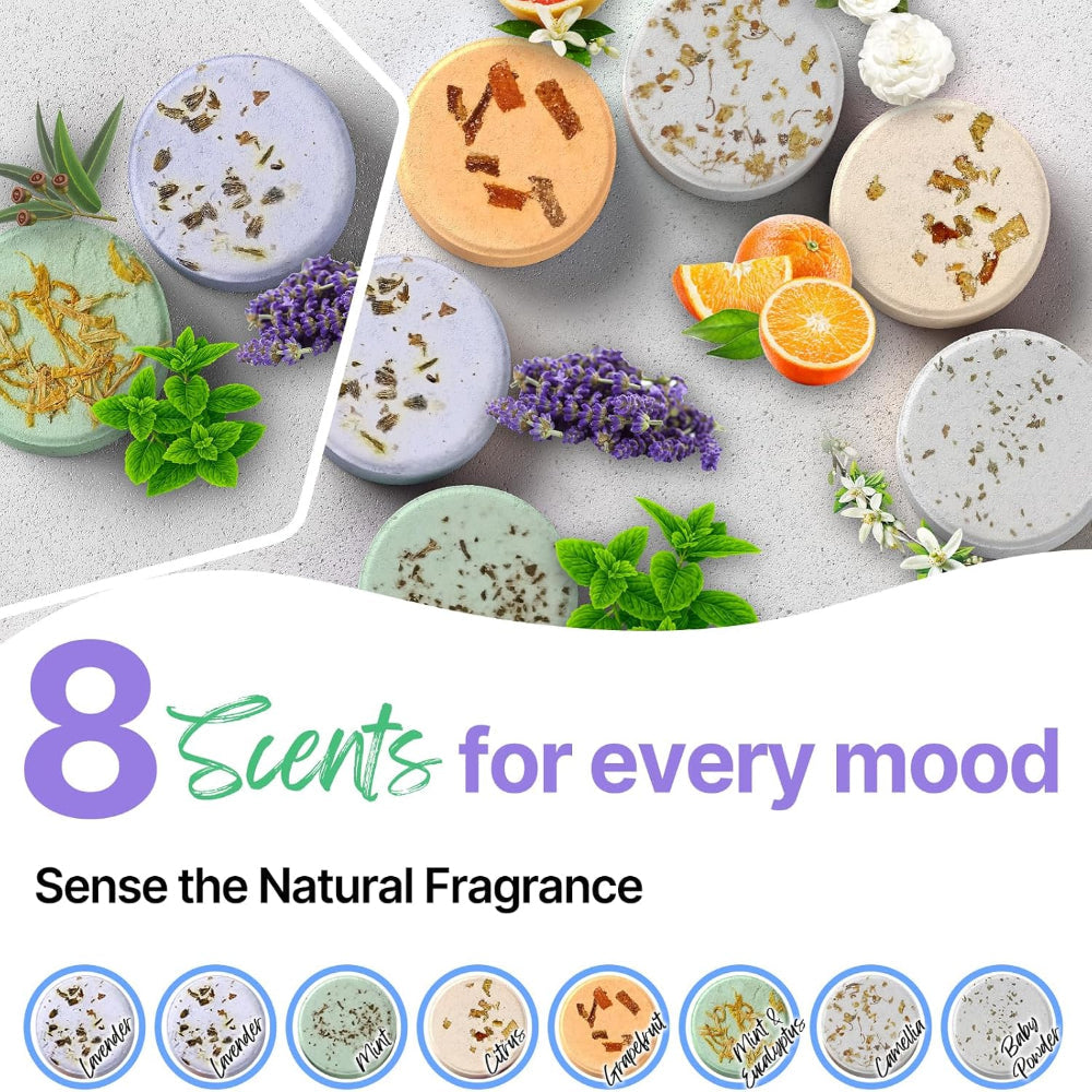 8-Pack Shower Steamers – Aromatherapy Bath Bombs – Shower Relaxation Use – Home Spa Self Care – Essential Oil Infused Tablets
