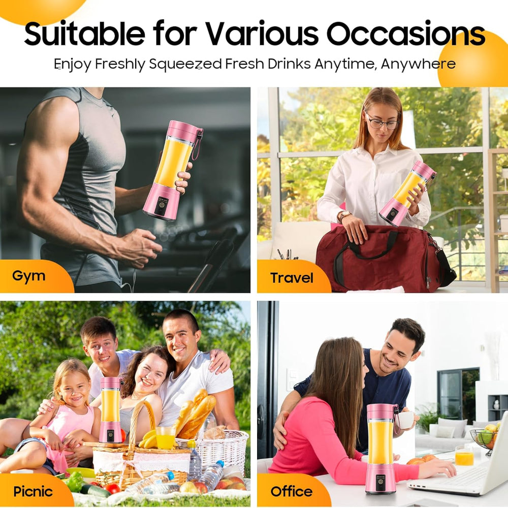 Portable Personal Blender – Smoothies & Shakes Use – Cordless Rechargeable with 6 Blades – 380ml Juice Cup, Lightweight Travel Design