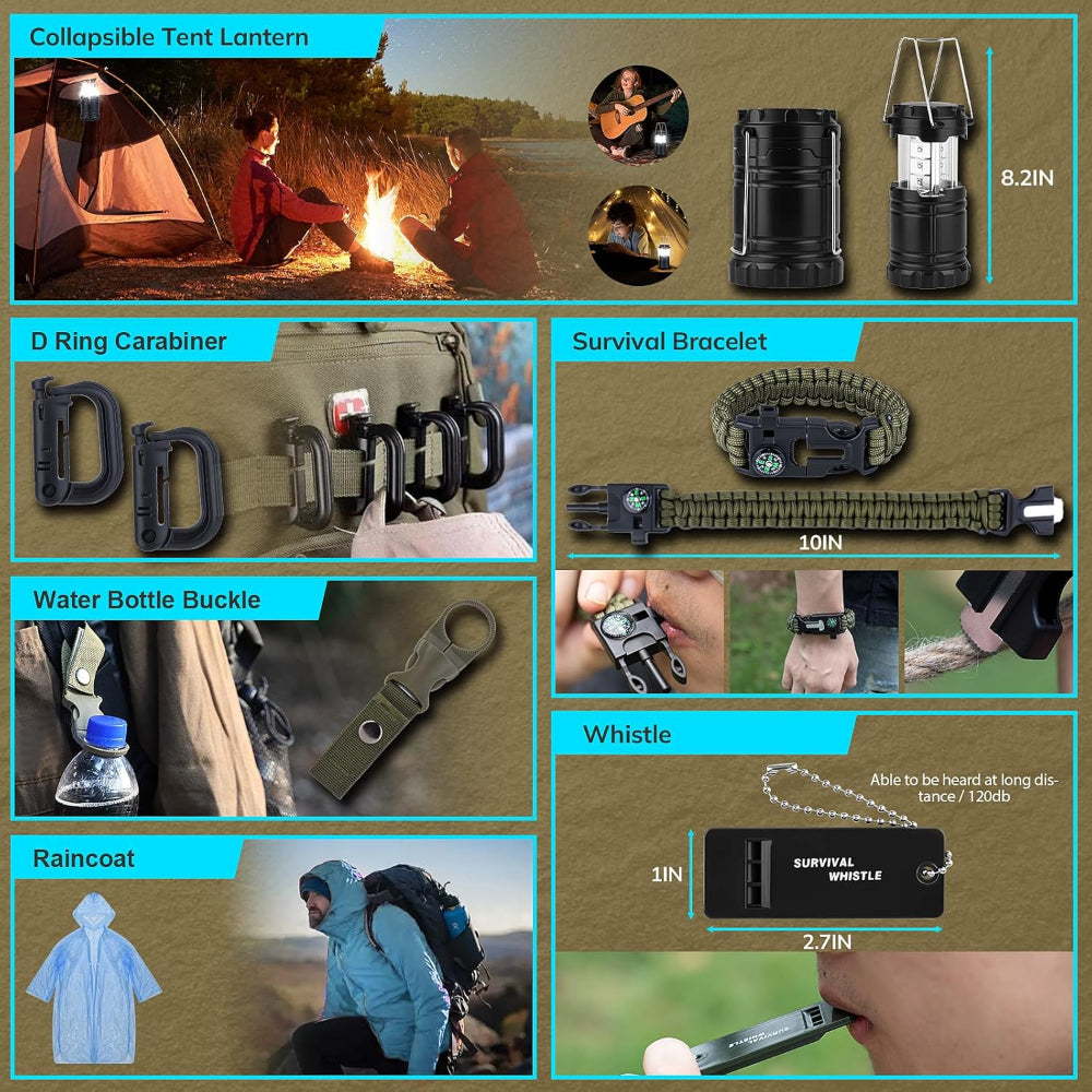 251-Piece Survival Kit – Emergency Gear & Supplies Use – Includes First Aid Tools & Crossbody Bag – Camping, Hiking & Outdoor Adventure Safety Set