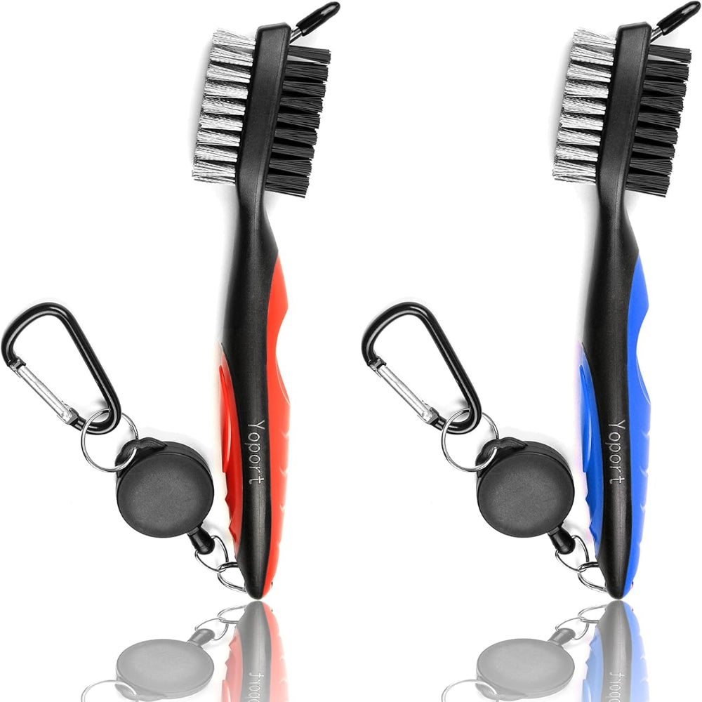 Golf Club Brush and Club Groove Cleaner with 2 Ft Retractable Zip-line Aluminum Carabiner, Easily Attaches to Golf Bag