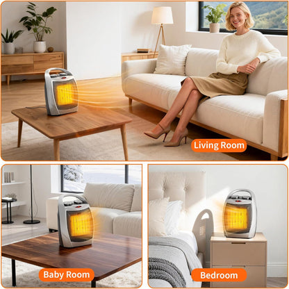 Electric Space Heater – Desktop Heater Fan with Thermostat, Fast Heating, Tip-Over & Overheat Protection, Silver Ceramic