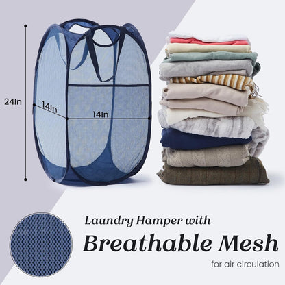 Collapsible Laundry Basket – Mesh Pop Up Hamper with Handles for Dorm Travel Storage