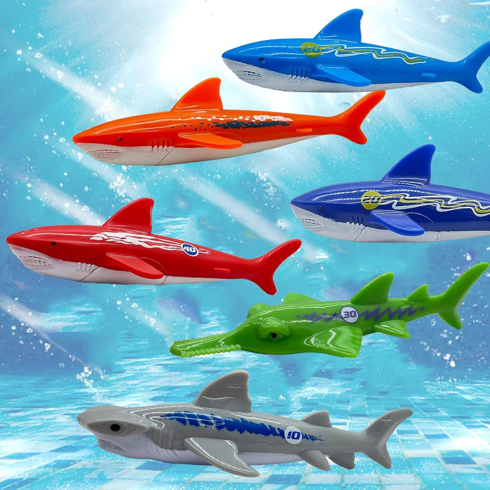 6-Piece Diving Pool Toy Set – Shark Dive Toys for Kids – Hammerhead & Sawshark Sinking Figures – Underwater Play & Pool Fun