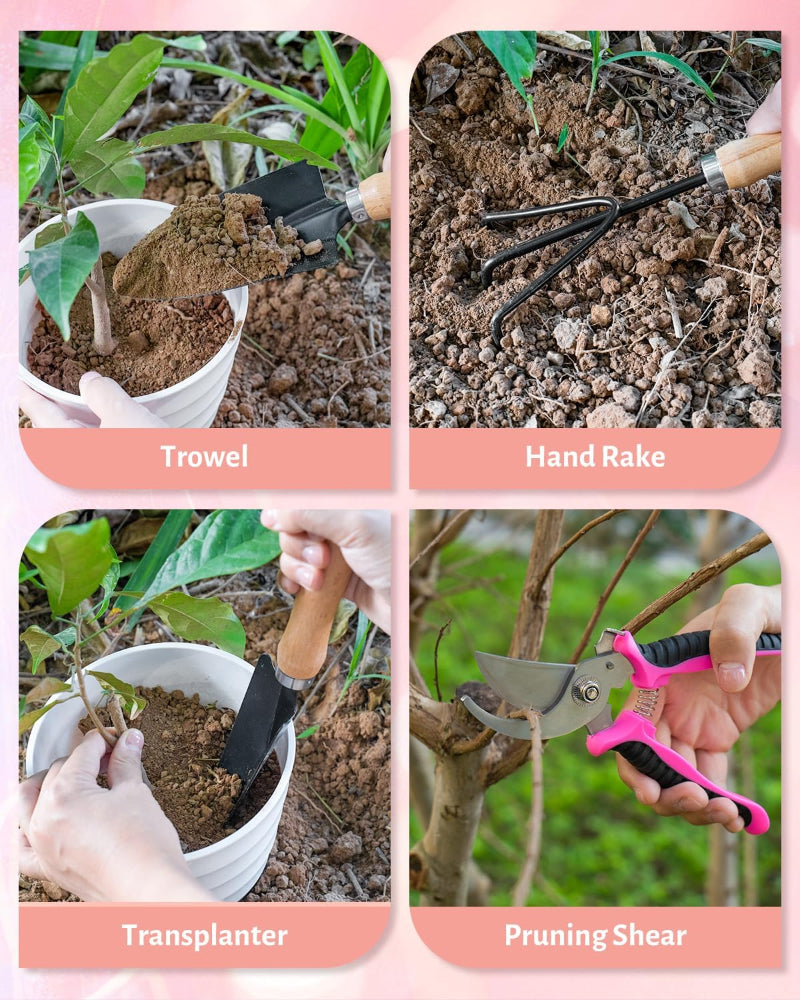 5-Piece Women’s Pink Gardening Tool Set – Floral Garden Bag & Hand Tools, Gift for Wife