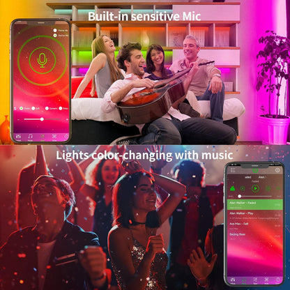 100ft RGB LED Strip Lights – Music Sync Use – Color Changing with Smart App & Remote Control – Flexible Home Décor & Bedroom Lighting