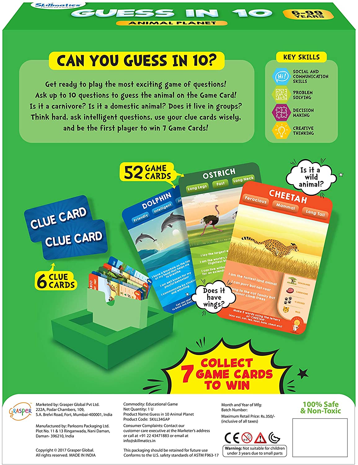 Skillmatics Educational Game : Animal Planet - Guess in 10 (Ages 6-99) | Card Game of Smart Questions | General Knowledge for Kids, Adults and Families | Gifts for Boys and Girls